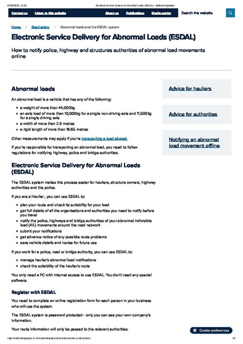 Electronic Service Delivery for Abnormal Loads (ESDAL).